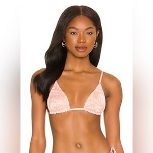 NWT L*Space Brittany Bikini Top in All Swirled Up Shimmery Blush Pink - Size L